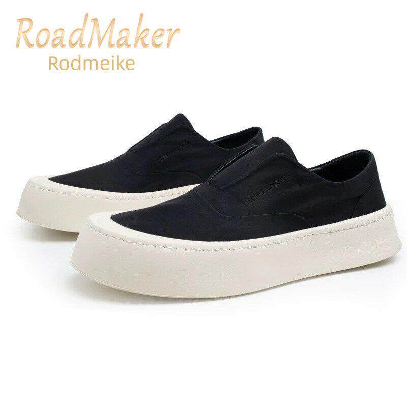 罗德梅科休闲帆布鞋男简约厚底百搭男鞋软底纯色时尚一脚蹬懒人鞋