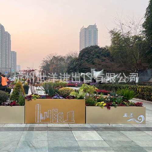 不锈钢花盆户外广场镂空图案带发光不锈钢花钵烤漆花箱