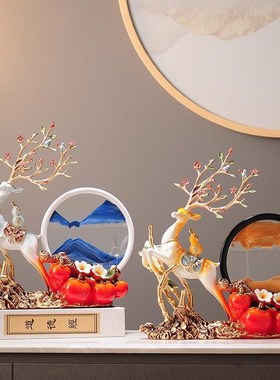 创意流沙画沙漏鹿摆件事事如意柿子家居客厅玄关电视柜酒柜装饰品