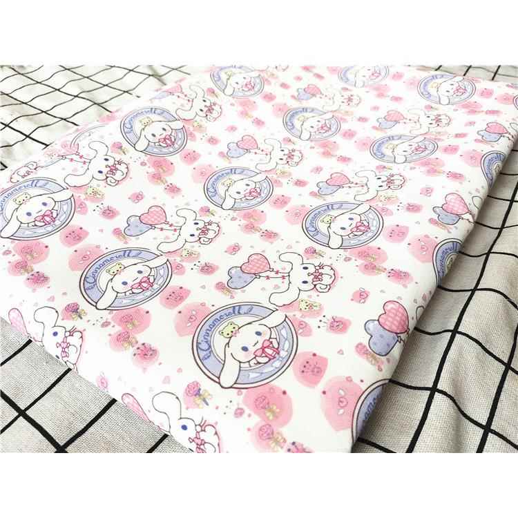 卡通布料细帆布印花手工diy面料沙发套布料包包宿舍桌布狗花儿粉