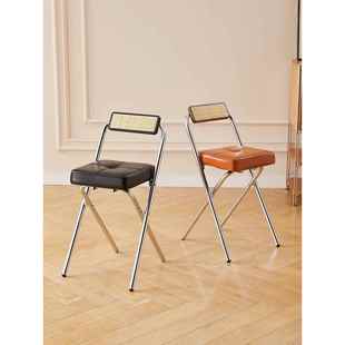 藤编吧台椅高椅极有家中古家用新款软包酒吧椅折叠高脚凳子靠背椅