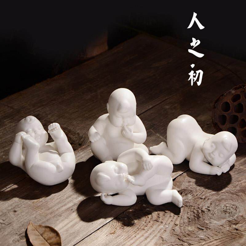 陶瓷人之初男孩小孩子宝宝雕像婚庆早生贵子娃娃手工白瓷家居摆饰