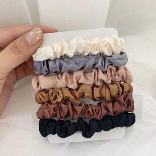 6Pcs/Set Woman Fashion Silk Satin Scrunchies Solid Color Hai