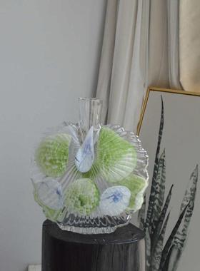 器粉蓝样板间摆件民紫玻璃花点简约宿波条纹装饰花瓶外贸出口手工