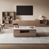 新中式 实木岩板功夫茶几现代简约多功能小户型客厅一体家用泡茶台