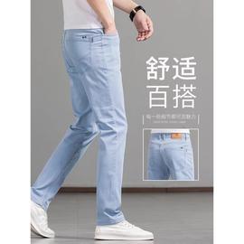 香港2024春季浅色牛仔裤男士，轻商务直筒，宽松春秋款淡蓝色休闲裤子