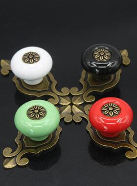 新款直销家具拉手锌合金橱柜门抽屉陶瓷仿古铜彩色把手单孔黑色白