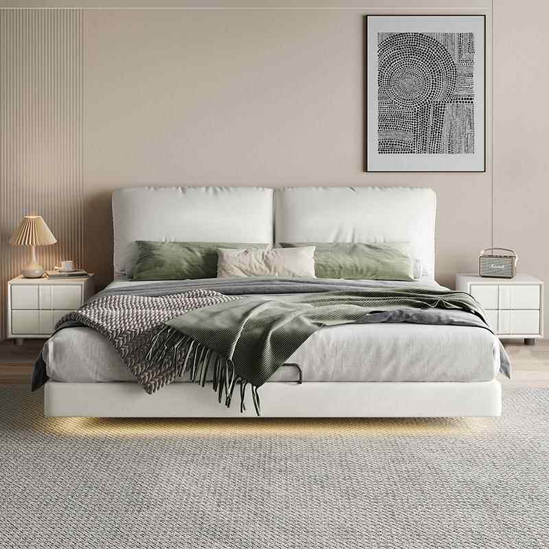 悬浮床现代简约大象耳纳帕皮1.8米主卧双齐大床意朵XD755悬式极简