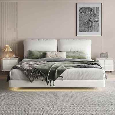 悬浮床现代简约大象耳纳帕皮1.8米主卧双齐大床意朵XD755悬式极简