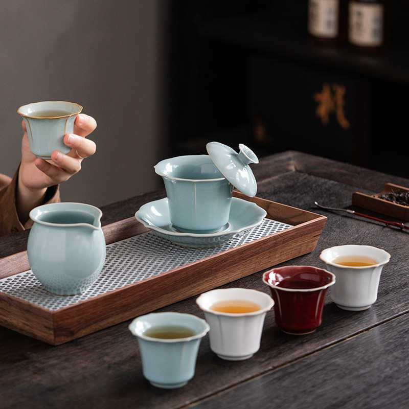 五大名窑盖碗功夫茶具套装茶杯年会送礼公司开业伴手礼哥窑汝窑,餐饮具,功夫茶具,淘宝优惠券,粉丝福利购,淘宝优惠卷
