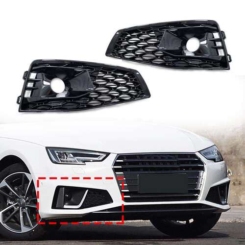 适用于2019款奥迪A4S4改装蜂窝款雾灯格栅A4B9升级RS4蜂巢亮黑框