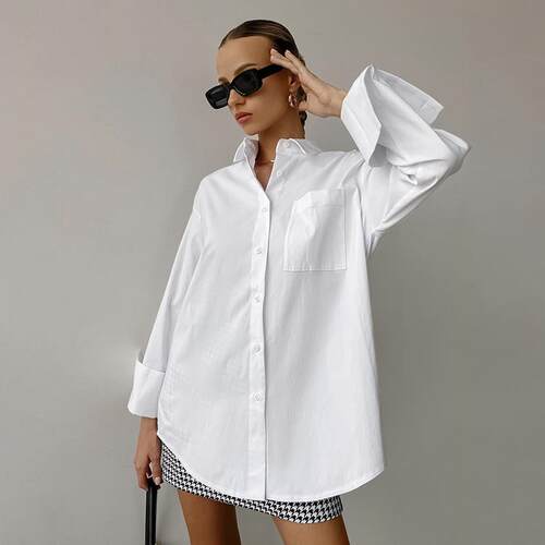 Silhouette white shirt mid length top for women