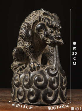 仿古青石复古吸水神兽陈设中式怀旧石雕收藏摆设民俗祥云文玩摆件