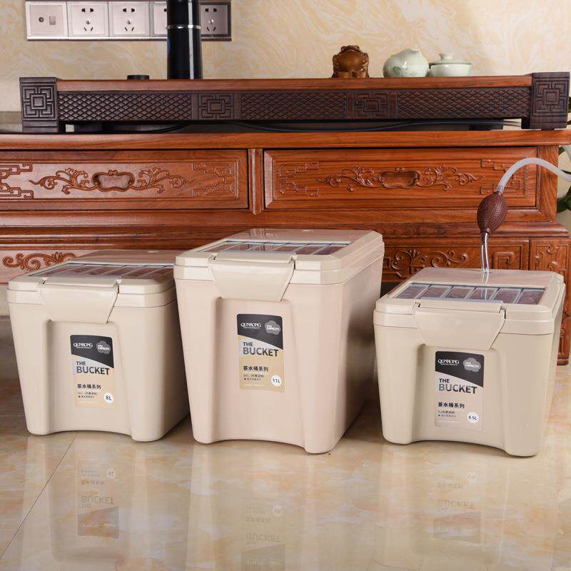 茶水桶塑料方形推拉盖滤水桶 加厚滤茶桶垃圾桶 家用茶具茶叶渣桶