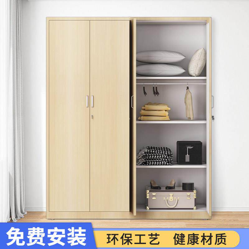 钢制木纹家用卧室拉门儿童衣柜带锁大容量收纳储物柜子铁皮衣柜