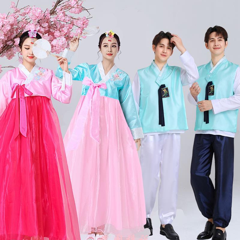 新款韩服韩国刺绣花婚庆礼服北韩民族女士套装阿里郎舞蹈服男古装