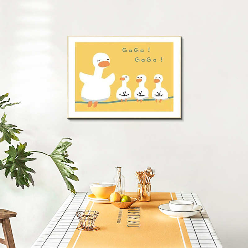 小黄鸭可爱卡通鹅鸡动物橙色装饰画治愈系挂画床头柜摆画餐厅壁画图片