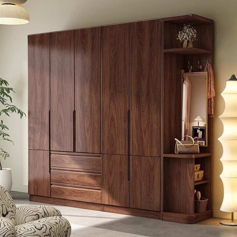 衣柜木化妆转角桌组合小户型书桌学习卧室家用柜桌一体黑胡桃实木