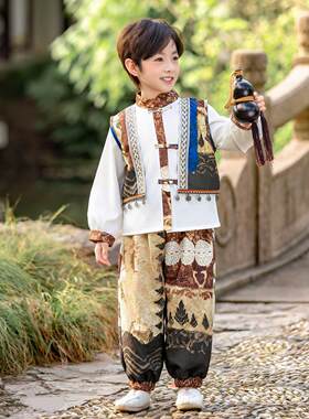 三月三男童服装2026新款长袖广西3月3壮族衣服儿童民族风套装男孩