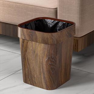 复古仿木纹垃圾桶家用大容量客厅厨房卫生间中式纸篓202新款卧室