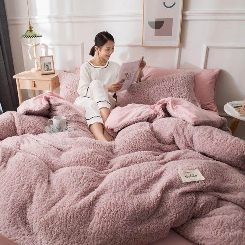 ins风莫兰迪色系羊羔绒四件套冬季加厚保暖牛奶绒床单被套三件套,床上用品,酒店床品套件,淘宝优惠券,粉丝福利购,淘宝优惠卷