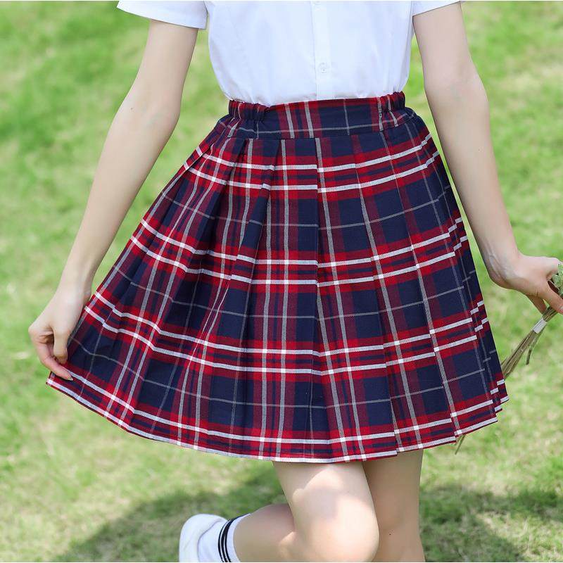 高档小学生校服裙红格子裙百褶裙短裙身半裙走防光学院风演出中服图片