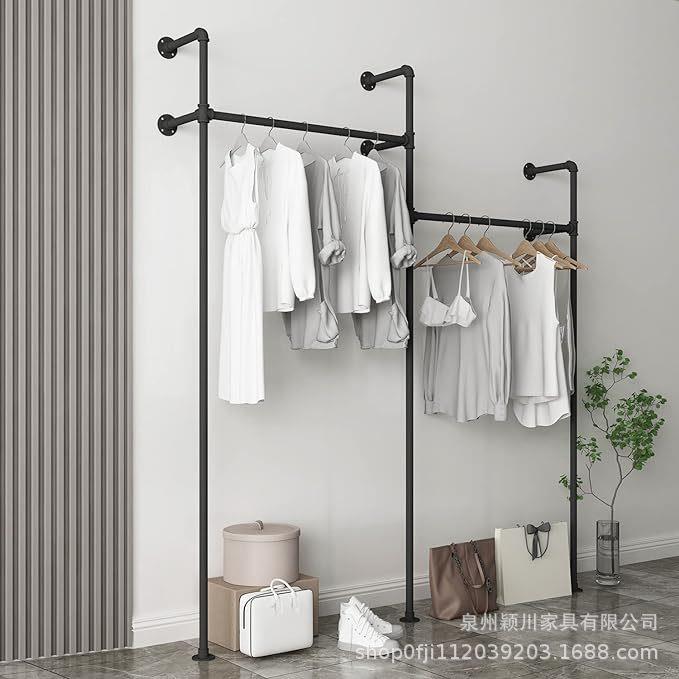 厂家直销壁挂式衣帽架服装店衣帽架落地式工业风管道衣帽架收纳架