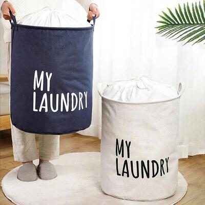 1Pc Drawstring Laundry Basket Household Waterproof Canvas Di