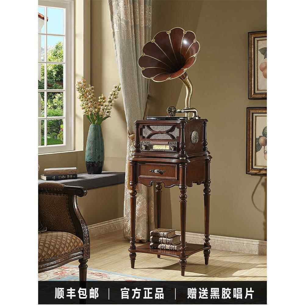 覆古留声机欧式客厅实木喇叭黑胶唱机老式唱片机音响法式家居摆件