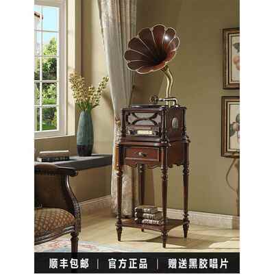 覆古留声机欧式客厅实木喇叭黑胶唱机老式唱片机音响法式家居摆件
