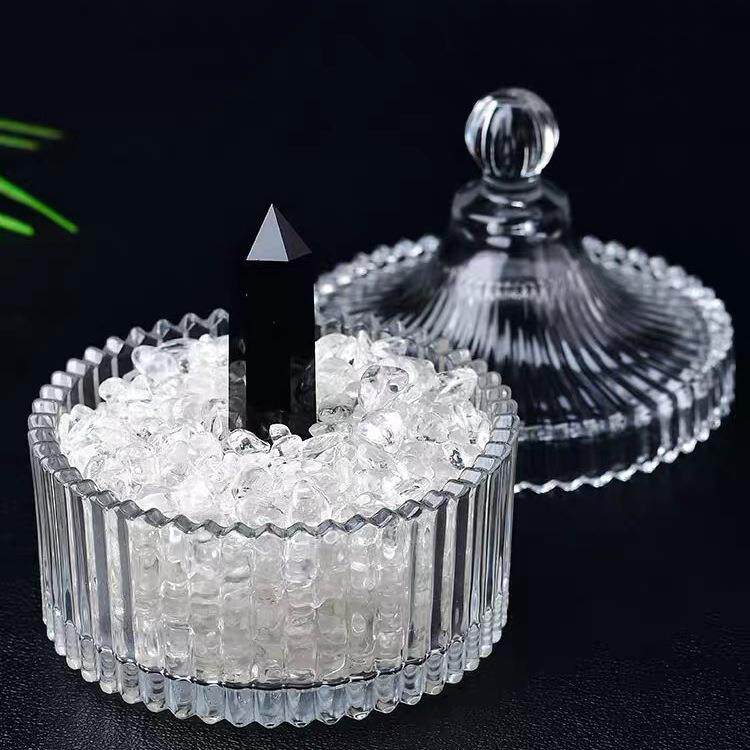 消磁石＋消磁碗水晶消磁净化华盒水晶碗专用玻璃碗白水晶消磁