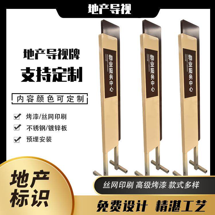 地产导视牌不锈钢标识镀锌板亚克力丝网印刷异形设计户外