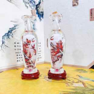 匠心独韵内画玻璃花瓶手工绘画非遗摆件新年家居摆件红梅报喜图