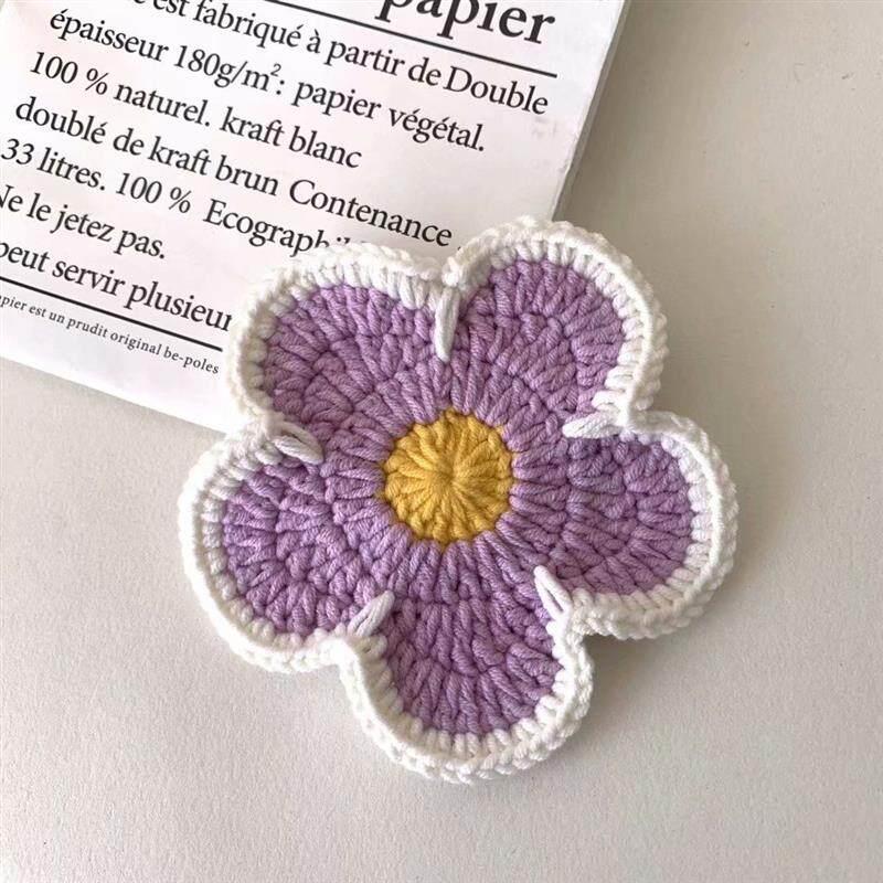 手工编织杯垫成品甜美风花片服饰纯手工毛线钩织多彩花花胸针发圈