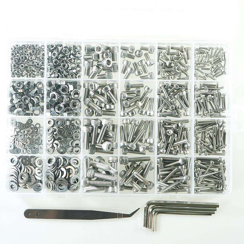 880pcs M2 M3 M4 M5不锈钢304 杯头内六角螺丝配螺母平垫镊子扳手图片
