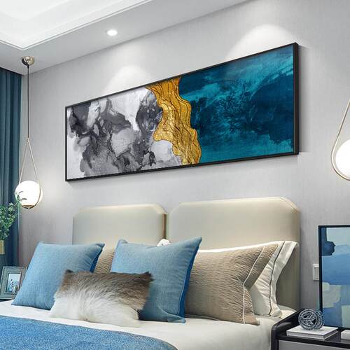 新款直销现代简约沙发背景水墨装饰画横版卧室床头挂画抽象艺术客