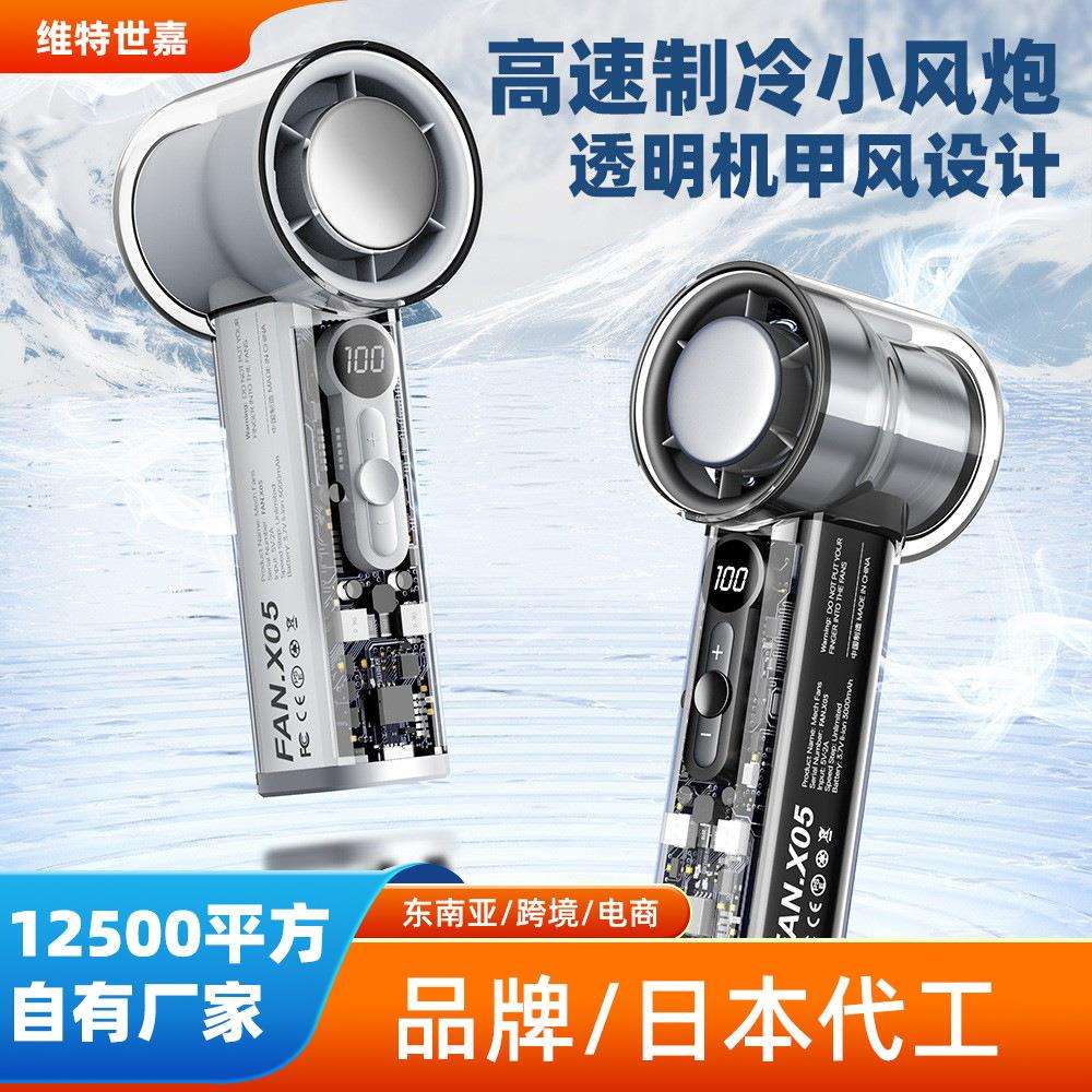 威乐星25年跨境新款高速制冷小型风扇便携式涡轮风扇冰敷透明风扇