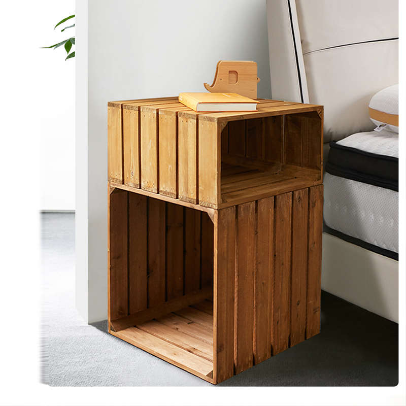 镂空实木格子书柜简易组合收纳木箱架子创意床头柜书架落地置物架