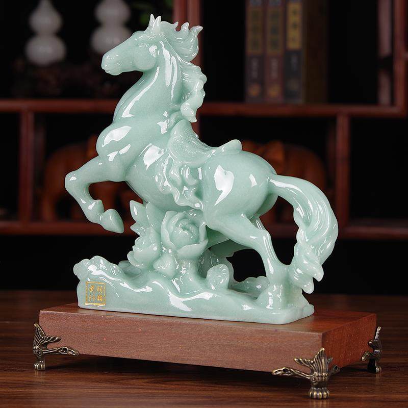 招财玉石马摆件前程似锦生肖马新中式客厅酒柜玄关装饰办公室摆设,家居饰品,桌面摆件,淘宝优惠券,粉丝福利购,淘宝优惠卷