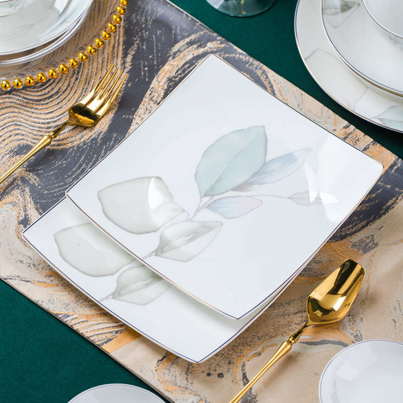 景德镇陶瓷碗套装骨瓷餐具简约风家用碗盘勺筷实用礼品代发 ins风