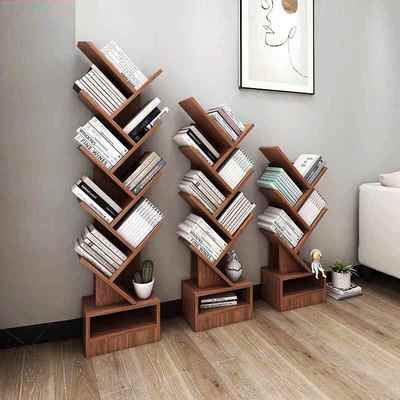 书架树形落地靠墙多层实木创意家用客厅书柜简约树形置物架子