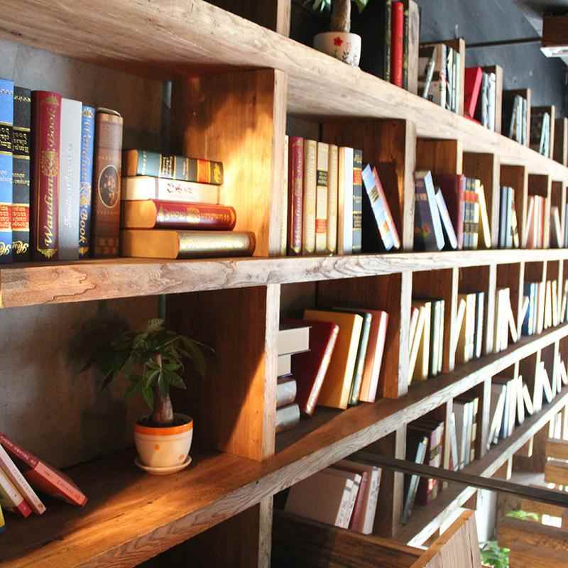 源头老榆木书架可定满墙全实木落地吊柜置物收纳架靠墙格子架拐角