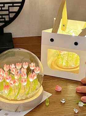 仿真郁金香花海小夜灯母亲节手工diy书房玄关卧室客厅桌面小摆件