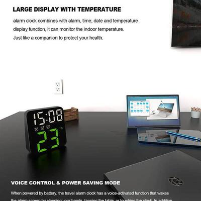 Digital Alarm Clock for Bedrooms with Temperature Adjustable