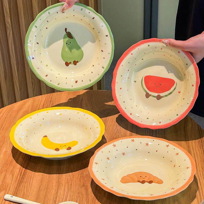 可爱水果盘子2025新款陶瓷碗碟餐具釉下彩餐盘高颜值深盘碟子,餐饮具,盘,淘宝优惠券,粉丝福利购,淘宝优惠卷
