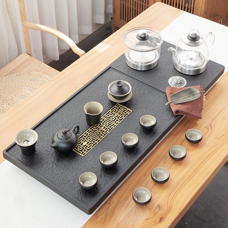 乌金石茶盘茶具套装上水茶台烧水壶带电磁炉茶海功夫茶轻奢纯手工