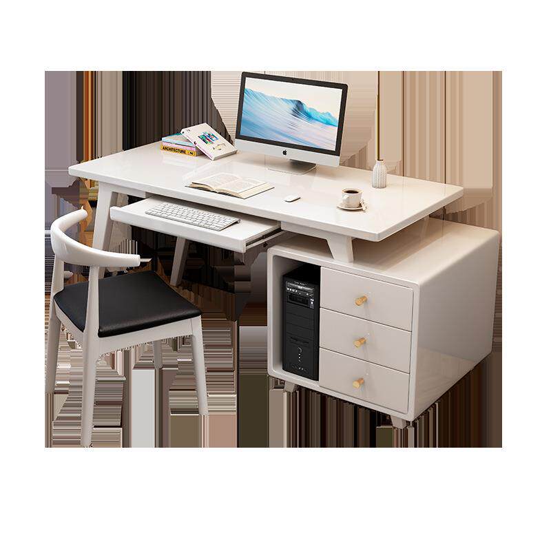 简约现代实木电脑桌台式家用带键盘托轻奢书桌意式极简简易办公桌