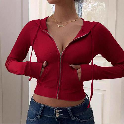 Women'S Hooded Sweatshirt With Zipper Fall & Winter Casual