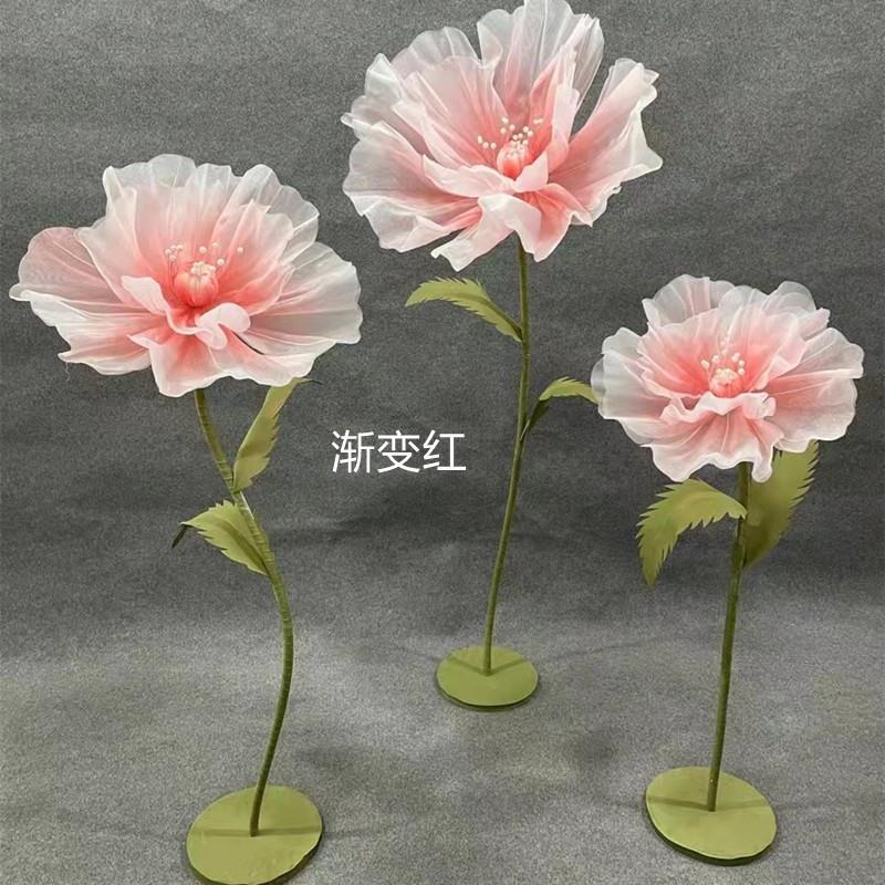 新款婚礼摆件路引丝网纱花舞台立杆泡沫花装饰橱窗婚庆道具
