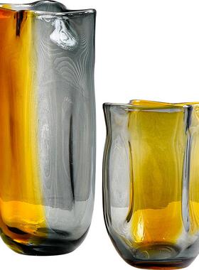 碧轩创意水墨透明玻璃花瓶蓝黑丝现代简约水培插花客厅书房装饰品